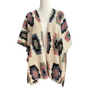 FADIVO Kimono Sweater Wrap Womens OSFM Open Knit Crochet Navajo Pattern NWT